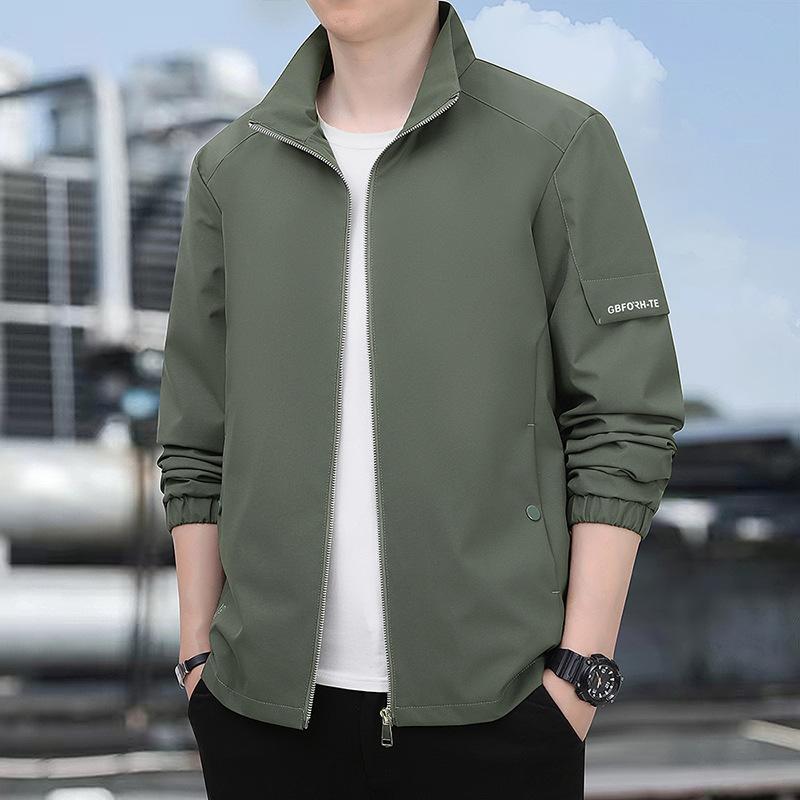 

Thin Stand-up Collar Jacket Men Fashion Trendy Men Spring and Autumn Jacket Mouth-collar Sleeve Autumn Jacket Jacket Simple Public Version Autumn M
