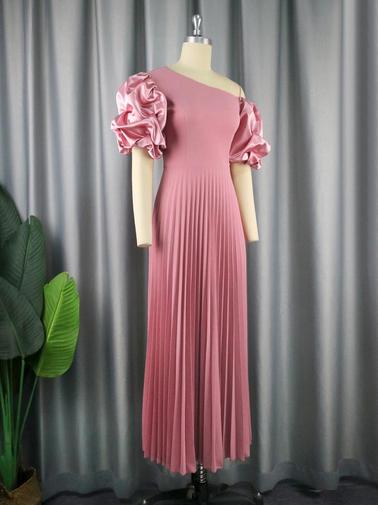 AOMEI Abiti a pieghe rosa Maniche corte a sbuffo Abiti lunghi fino al pavimento Abiti eleganti per feste di compleanno da sera Abiti da damigella d'onore taglie forti per le donne