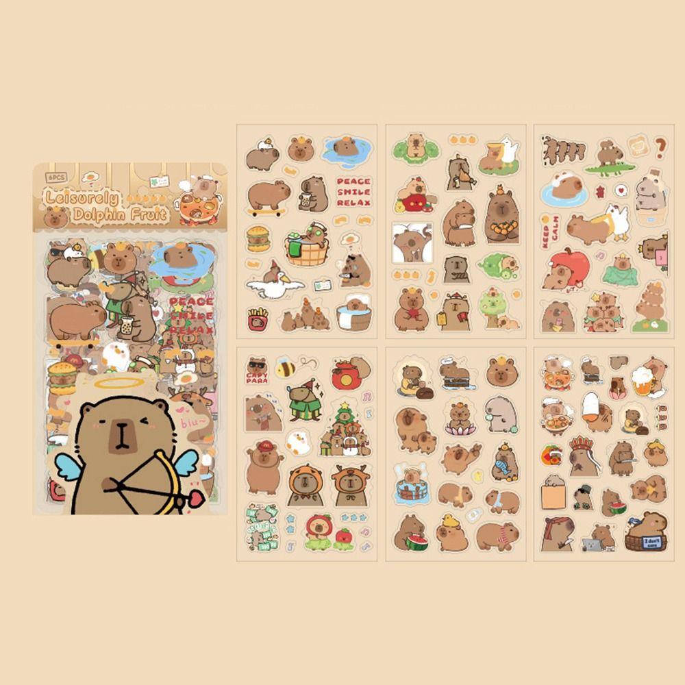 6 Pcs/Bag Cartoon Animal Scrapbooking DIY Material Creative Capybara Sticker Bag  Children's