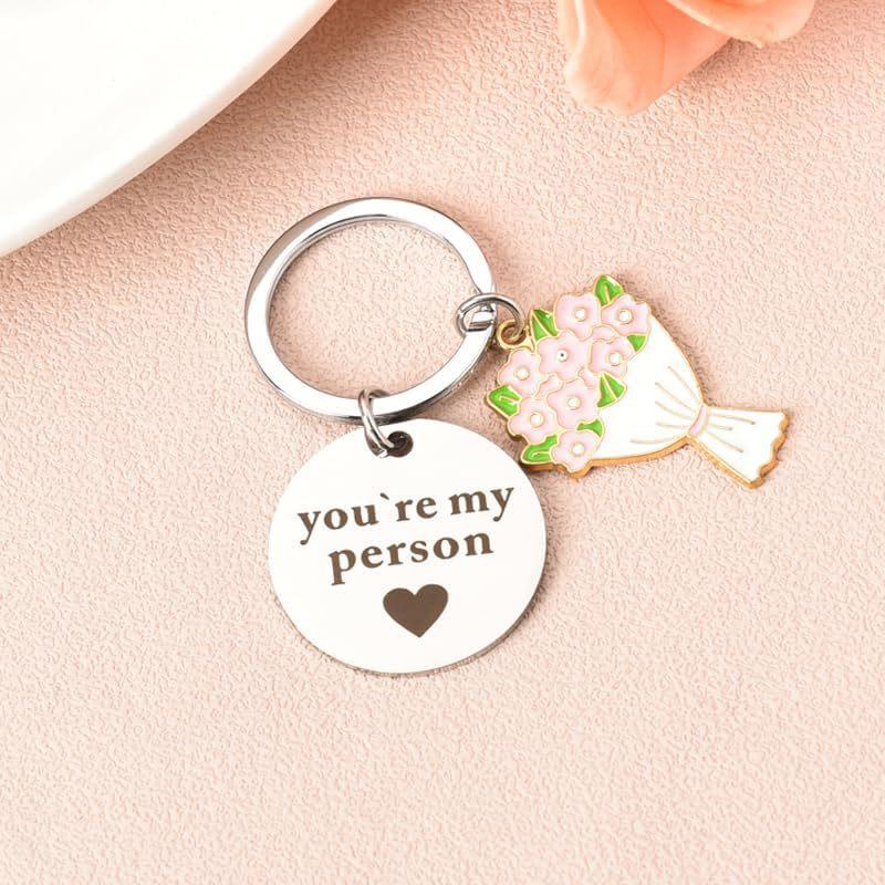 You My Person Stainless Steel Keychain Romantic Couple Design Fashion Keyring Practical Valentine's Day Gift for Wife