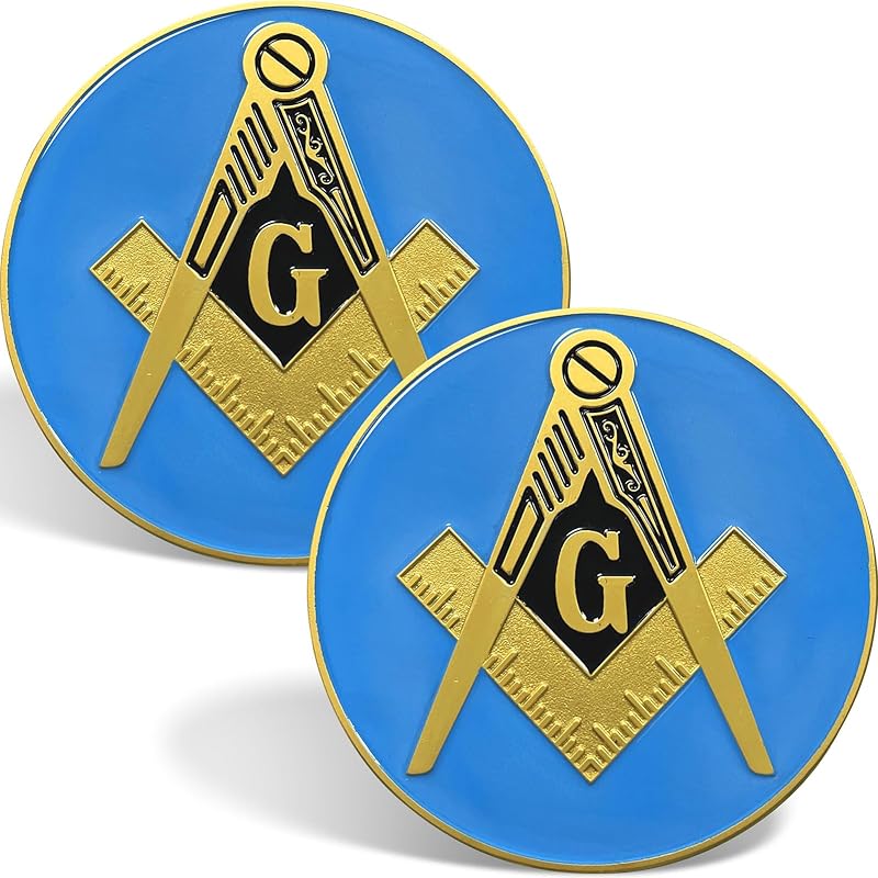 Masonic Car Emblem 3 Inches Freemason Car Decals Square And Compasses Auto Truck Motorcycle Decal Masonic Accessories Blue & Gold 2pc