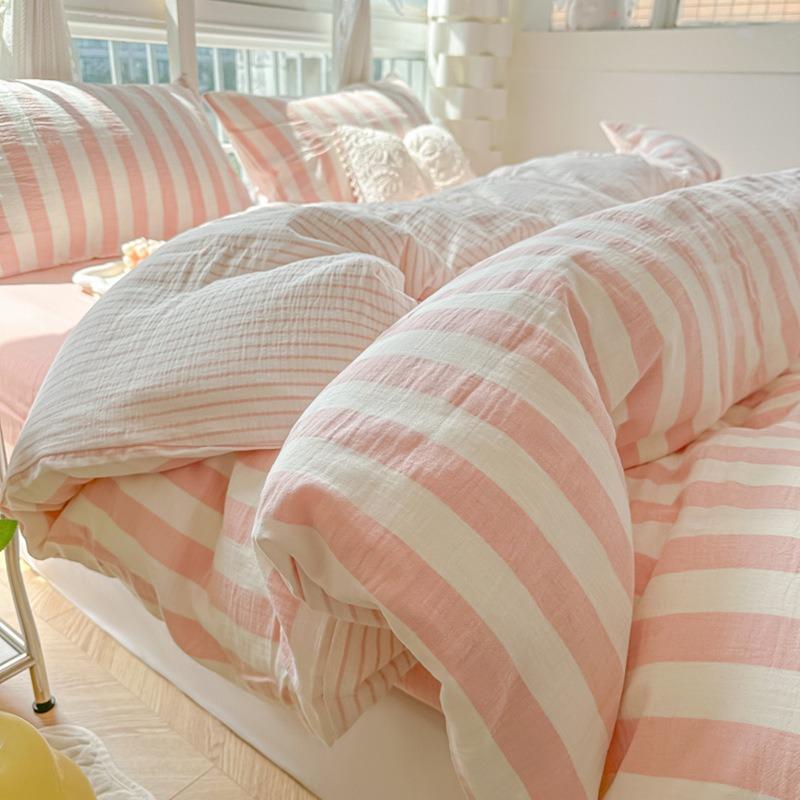 Soft Ins Stripe Bedding Set 3/4pcs Duvet Cover Pillowcase Sheet Set Girly Fresh Style Couple Bed Comforter Colchas Para La Cama