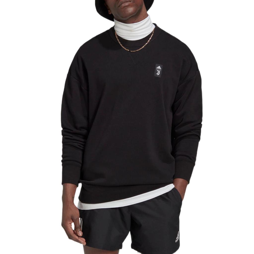 Adidas Juventus Graphic Print Loose Fit Crew Neck Football Sweatshirt Men Tops Black HD8866
