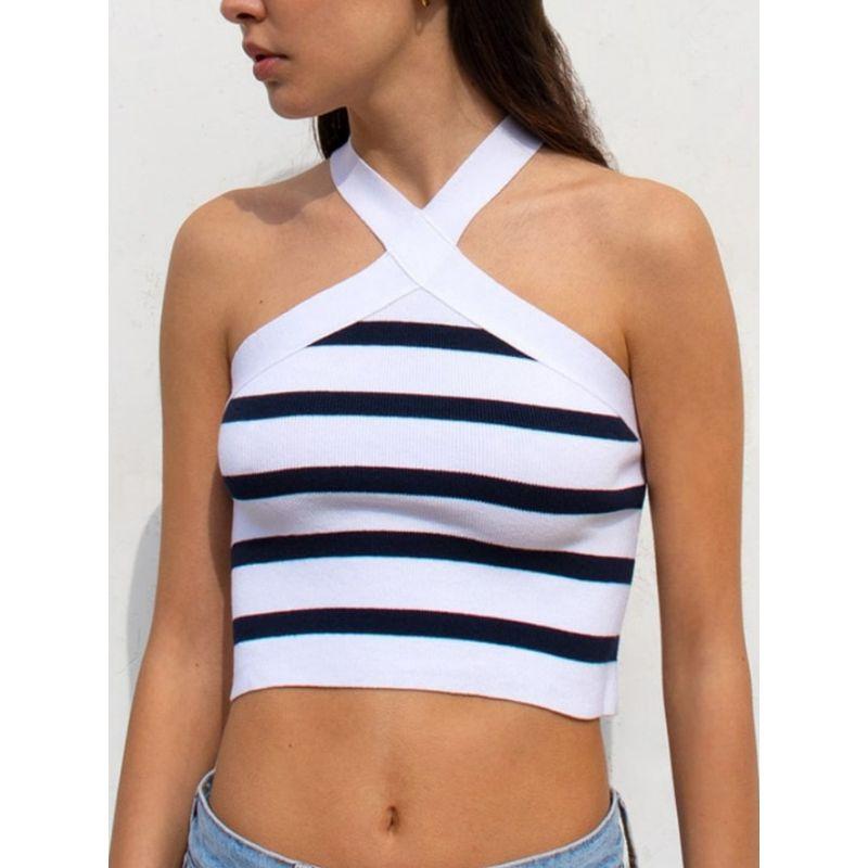 Striped Cross Hanging Neck Sexy Base Stripes Cross-Halterneck Sexy Base