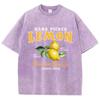 Woman Washed T-Shirts Hand Picked Lemon Always Fresh Print Short Sleeve Cotton Crewneck Oversize Tops Vintage Clothes