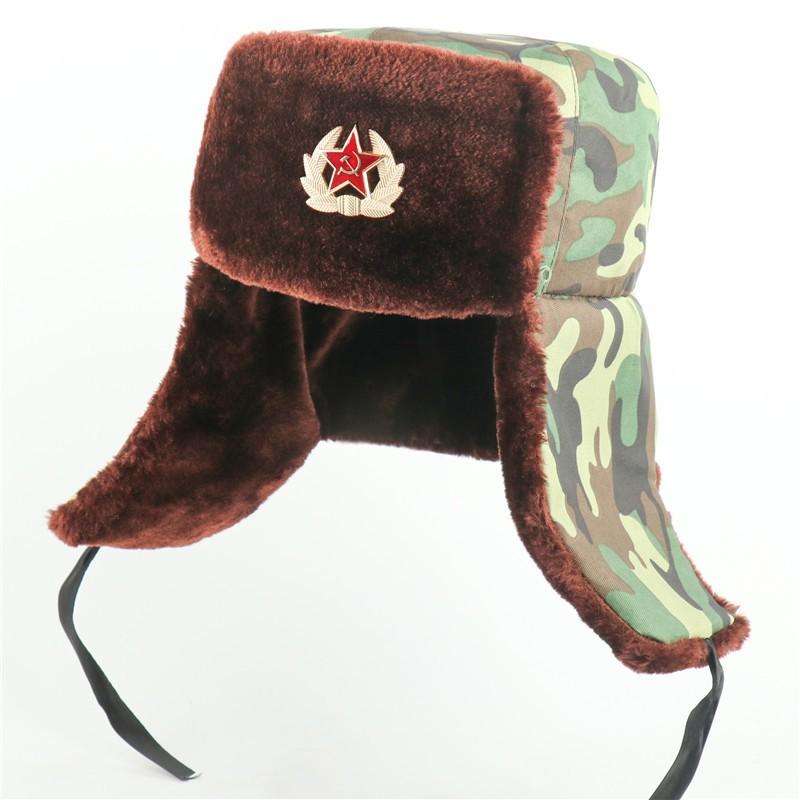 Winter Warm Fleece-Lined Military Style Beanie Hat With Embroidered Badge Men Women Outdoor Cold Weather Protection