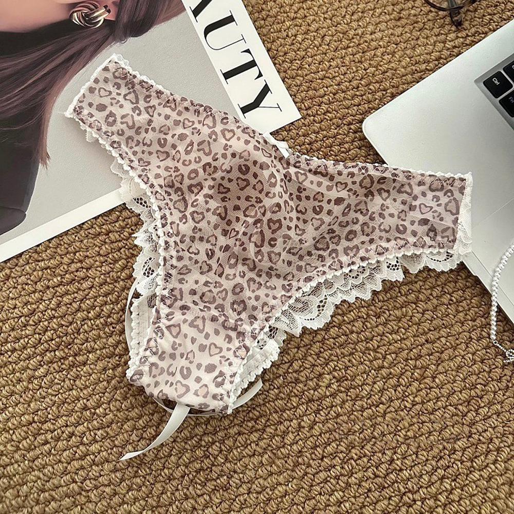 Women's Low Waist Triangle Panties Sexy Pure Cotton Lace Trim Hollow out Butterfly Knot Sexy Leopard Print Breathable Lingerie