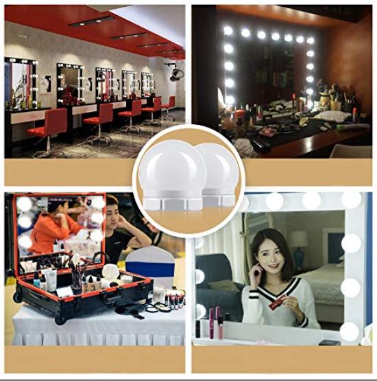 Actress-style LED Mirror Light with 12 LED Bulbs, Three Colors, 10 Brightness Levels, Concealable Wiring, USB Powered, High Brightness, Energy
