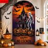 Joyful Halloween Arched Backdrop with Ghost, Ghost Face, and Pumpkin Patterns, Adding a Spooky Halloween Atmosphere