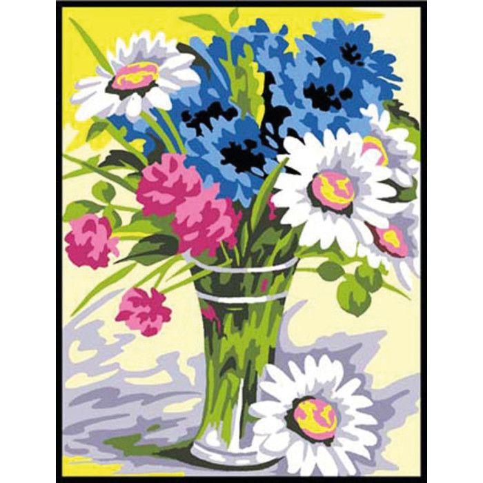 Kit canevas blanc Bouquet de fleurs 20x25cm