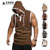 Große europäische und amerikanische Sport-Fitnessweste Sommer schnelltrocknend einfarbig ärmellos mit Kapuze Herren-T-Shirt