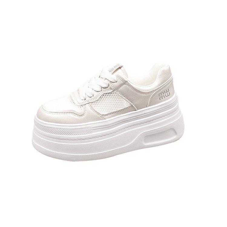 Net shoes 2025 spring new leather platform casual little white shoes women's height-increasing muffin shoes casual sports board shoes women