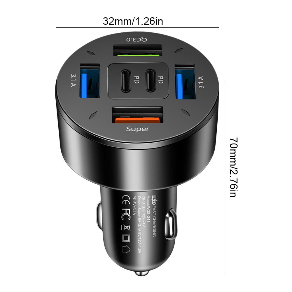 12V-24V 4 USB Car Charger Socket 66W PD QC3.0 6 Ports Car Charger Ultra Fast Phone Charge Power Adapter Outlet for Car RV Boat