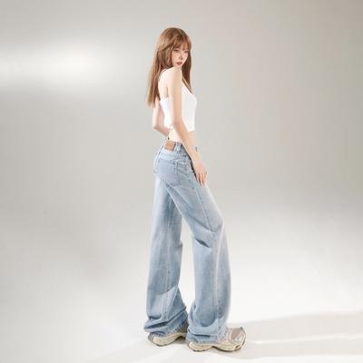American Retro Low-rise Spice Girl Loose and Versatile Straight-leg Jeans Women's Spring and Summer New Light-colored Wide-leg Pants