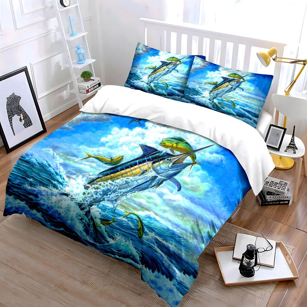 Fishing Enthusiast Ocean Artwork Set Multiple Sizes Kid'S And Adults' Bedroom Exquisite 3Pc Bedding Set, Gift