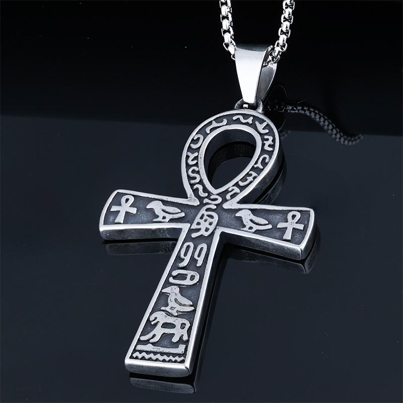 Punk style personalized ready-to-ship ank cross necklace - fade-proof stainless steel egyptian mythology silver pendant