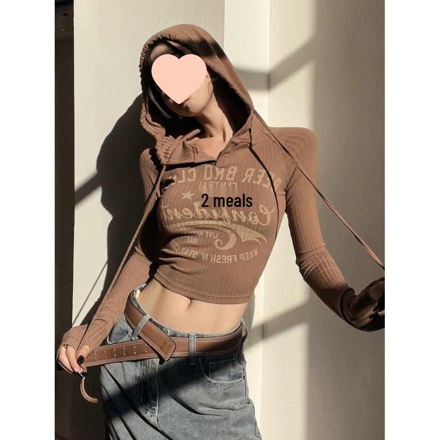 American Wasteland Style Y2K Women's Jazz Dance Hooded Knit Sweater