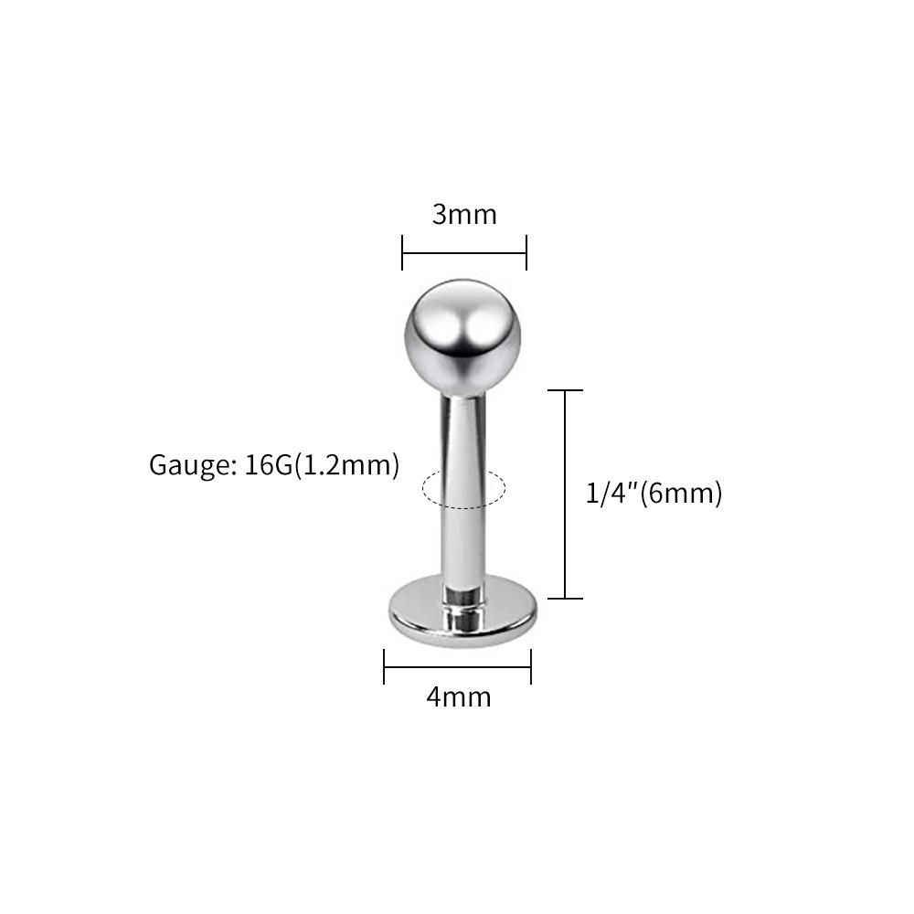 10pcs/lot Right Grand ASTM F136 Titanium Internal Threaded Labret Stud Body Piercing 3mm Ball Labret Monroe Lip Ring for Women