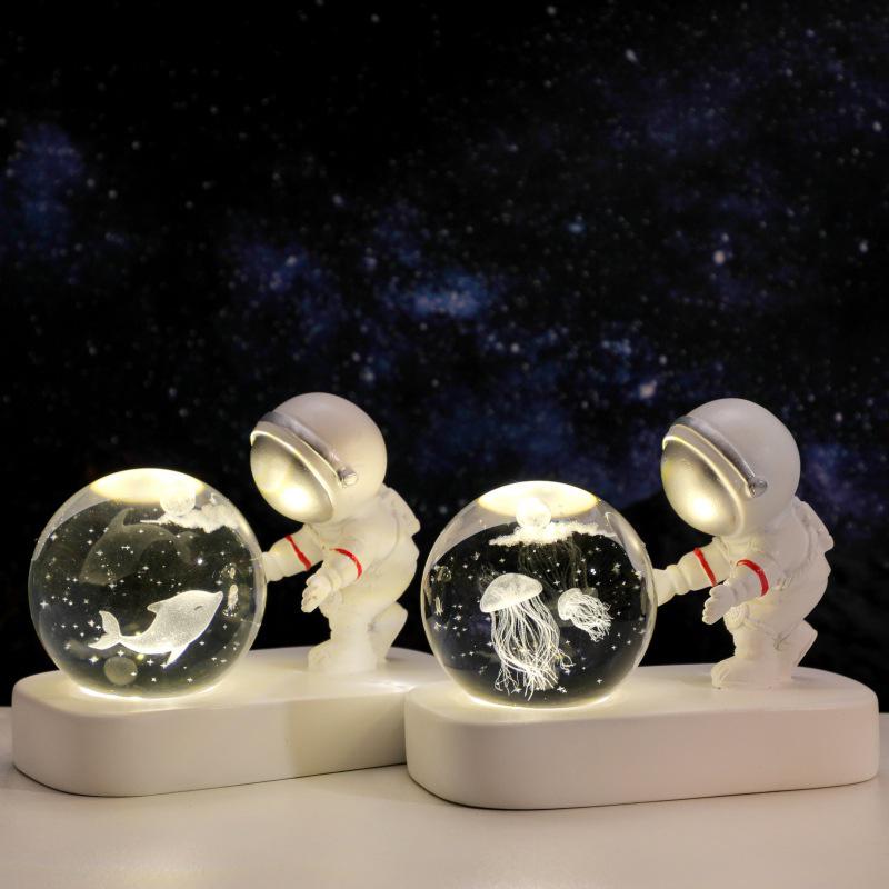 Creative Astronaut Night Light with Crystal Ball Base - Moon Festival Gift Ornament