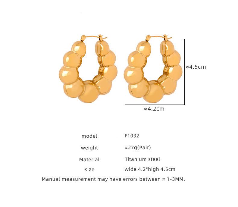 Textured Gold-Plated Titanium Steel U-Shaped Earrings with Steel Ball Design