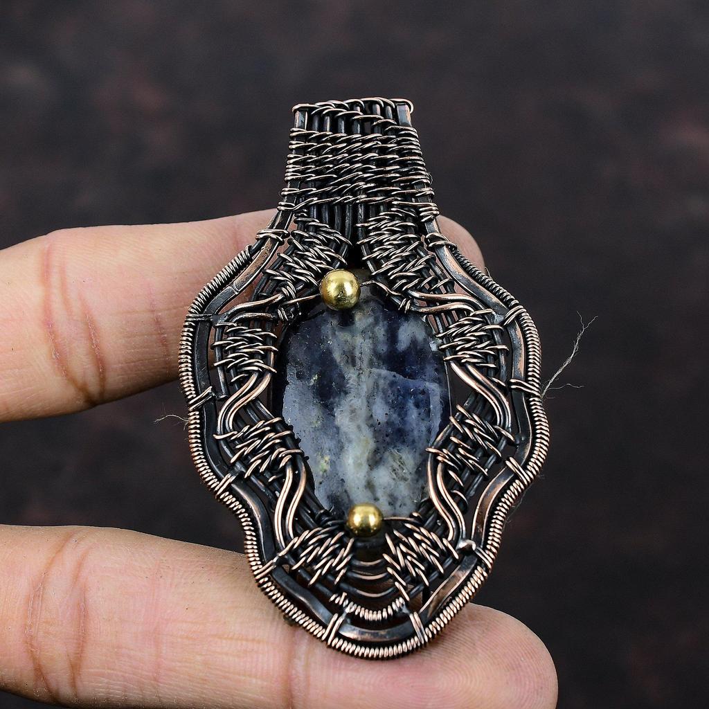 Iolite Sunstone Pendant Copper Wire Wrapped Pendant Iolite Sunstone Jewelry Handmade Gemstone Pendant Copper Wire Wrap Jewelry Gift For Him