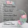 2D Flat, Christian Bible Verse Heart-Shaped Acrylic Decor Plaque, Floral Design, Home Decor Plaque Hanging Wall Art Decorative Garden Decoration for R