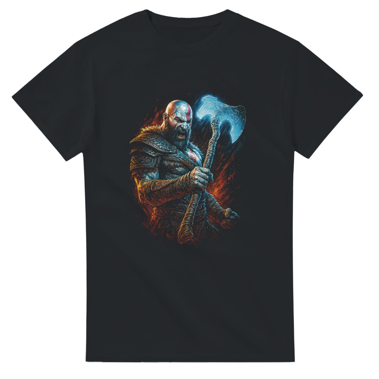 Kratos God of War Halftone Heavyweight Unisex Crewneck T shirt | Gildan® 5000 S