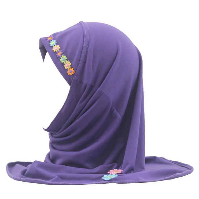 Kids Girls Muslim Beautiful Hijab Islamic Arab Scarf Shawls Flower Pattern Ramadan