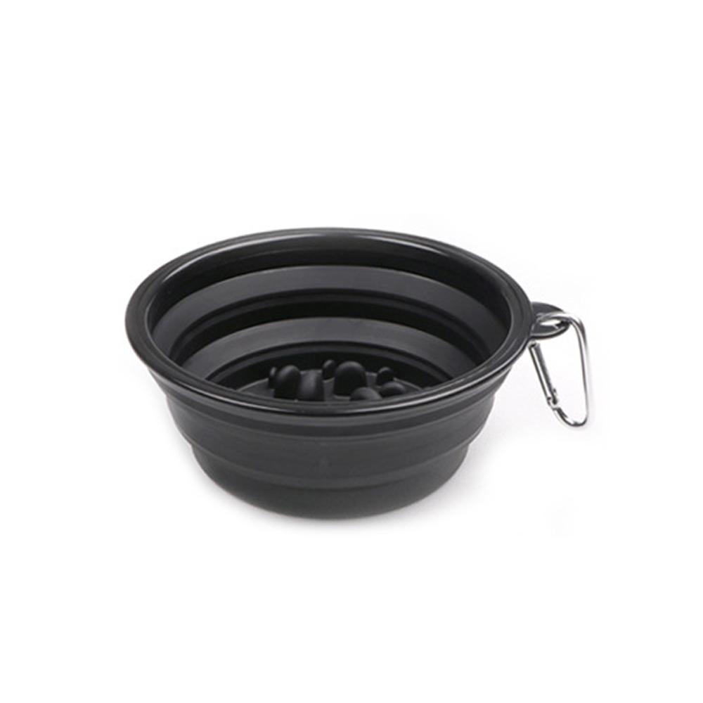 Portable Pet Cat Dog Bowl Silicone Collapsible Slow Feeding Bowl with Hook Foldable Puppy Doggy Water Feeder Cup Solid Color Container