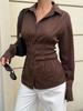 Euro-American Spicy Girl Striped Slim Fit Lapel Retro Long-Sleeve Shirt