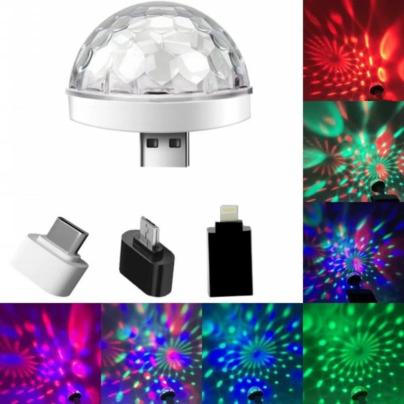 Lumină ambientală LED pentru mașină DJ RGB Mini Colorată Interfață sunet muzică Atmosferă petrecere de sărbători Lampă interioară cupolă portbagaj