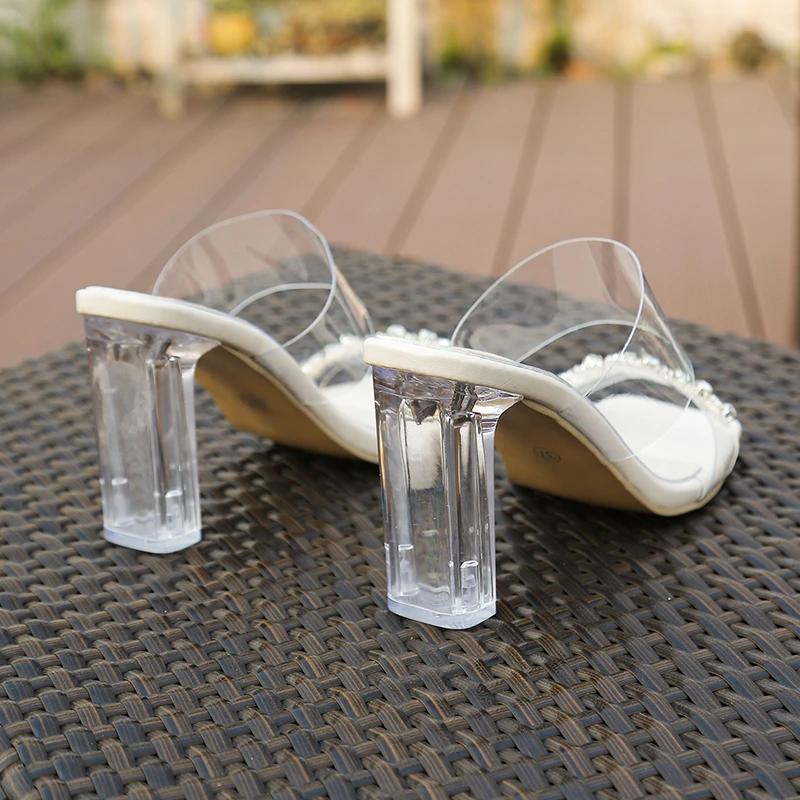 2025 New Open Toe Women's Square Toe Rhinestone Sandals Summer Crystal Best Seller Outdoor Slide Slippers Heels Women