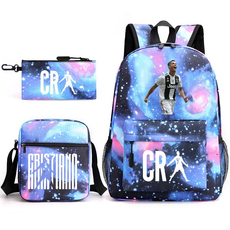 Set Zaino Scolastico Cristiano Ronaldo per Bambini Ragazzi Ragazze 15L Tessuto Oxford Borsa a Doppia Tracolla con Spallacci Imbottiti Traspiranti