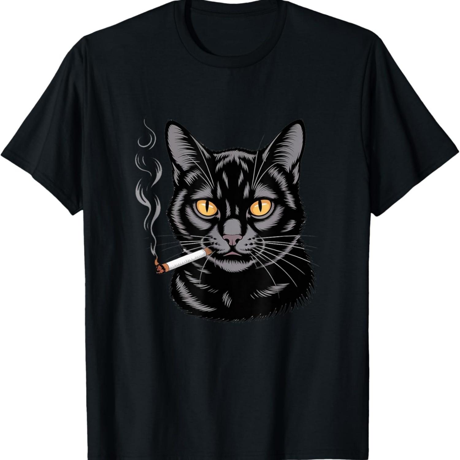 Funny Smoking Cat, Cigarette Kitty Gen Z Meme, Cat Lover T-Shirt(1) S чёрный