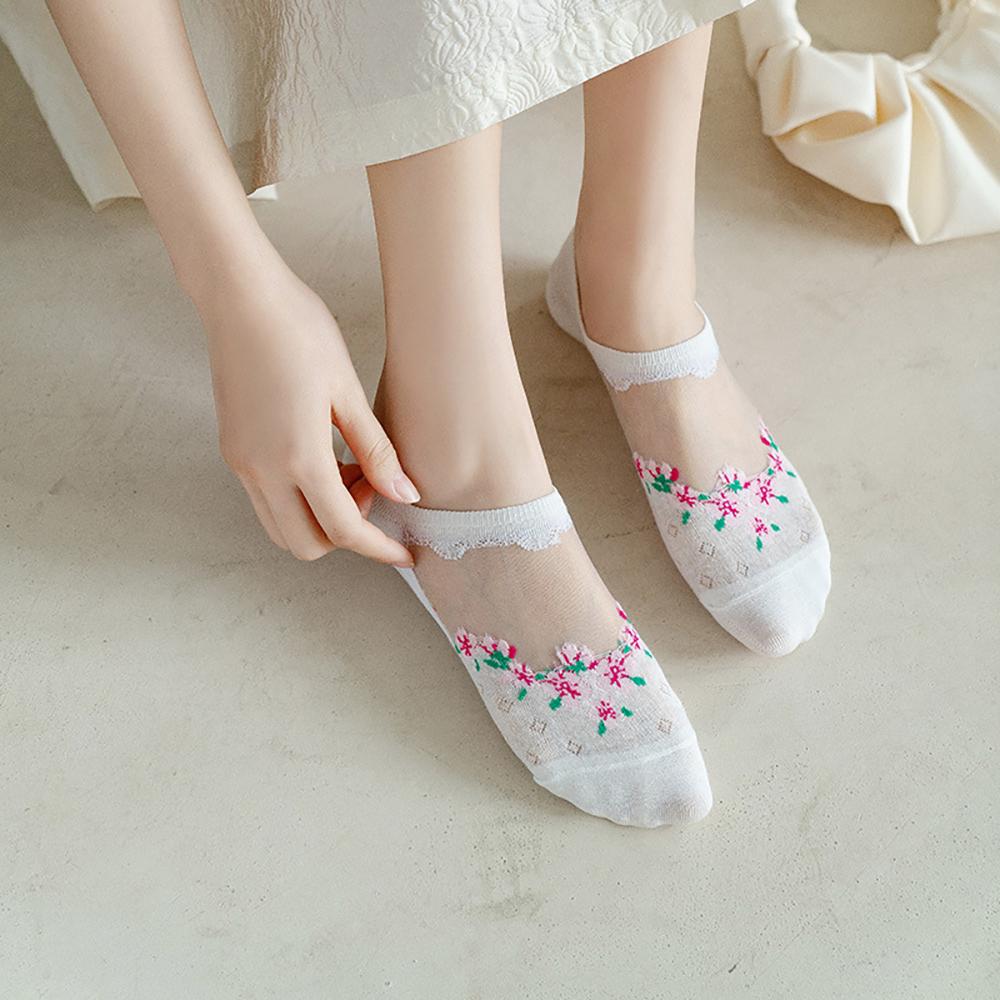 

Transparent Cotton Bottom Women Comfortable Fashion Boat Socks Flower Socks Crystal Hosiery Cartoon