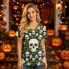 Damski top medyczny z dekoltem w serek, krótkim rękawem i kieszeniami, z nadrukiem Halloween, uniform opiekuna