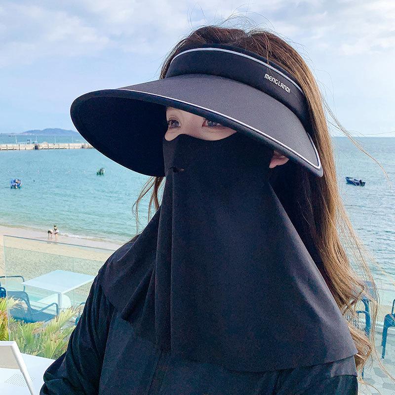 Sunscreen Empty Top Hat with Mask, Women's Full Face UV Protection, Driving Shading Veil, Neck Mask, Neck Protection Set.