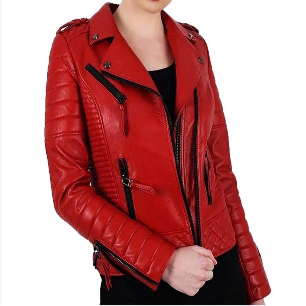Noora Women's Lambskin Red Leather Jacket | Stylish Biker Slim Fit Jacket | Club Outerwear Coat |