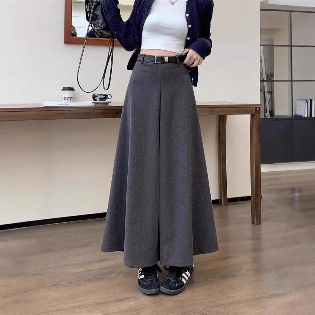 Autumn & Winter High-Waisted A-Line Wool Skirt with Ruffles & Full Swing