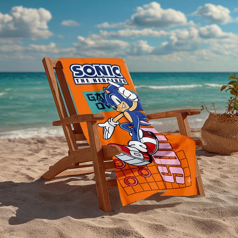 Ultra-Soft Beach Towel with Sonic Theme,Ideal for Pool - Camping, Diving - Perfect Travel Essential, Vibrant Beach Towel.