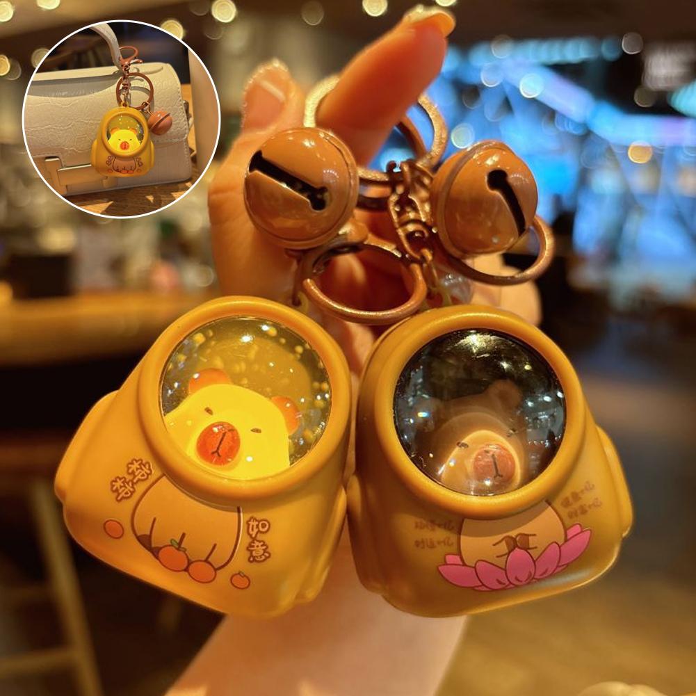 Cute Cartoon Space Capsule Capybara Keyring Schoolbag Pendant Trinket Friend Gift Creative Kapibala Luminous Keychain
