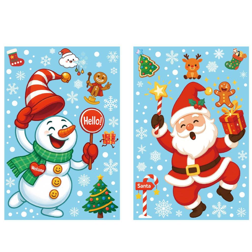 Christmas electrostatic glass stickers shopping mall window snowflake scene layout decoration stickers