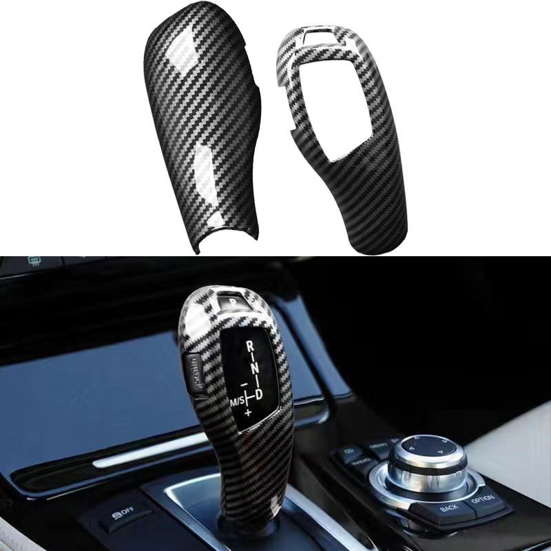 2Pcs/Set LHD Carbon Fiber Car Gear Shift Knob Cover Trim Interior Gear Shift Collars For BMW X5 X6 1/2/3/4/5/6 Series