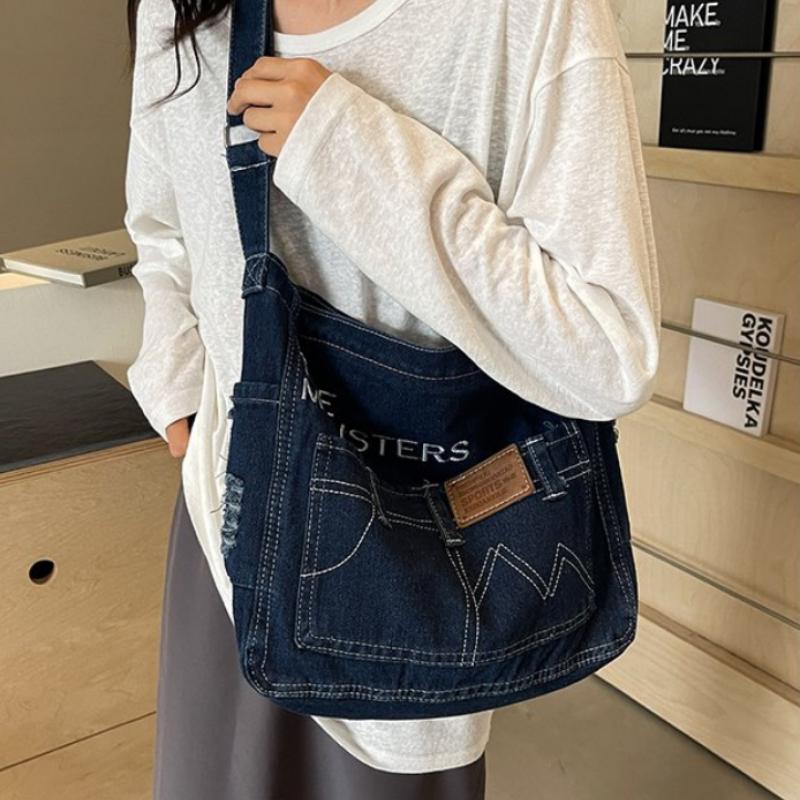 Solid Color Denim Zipper Multifunctional Women's Shoulder Bags  Hot Sale  Trendy  Customized Crossbody Bag