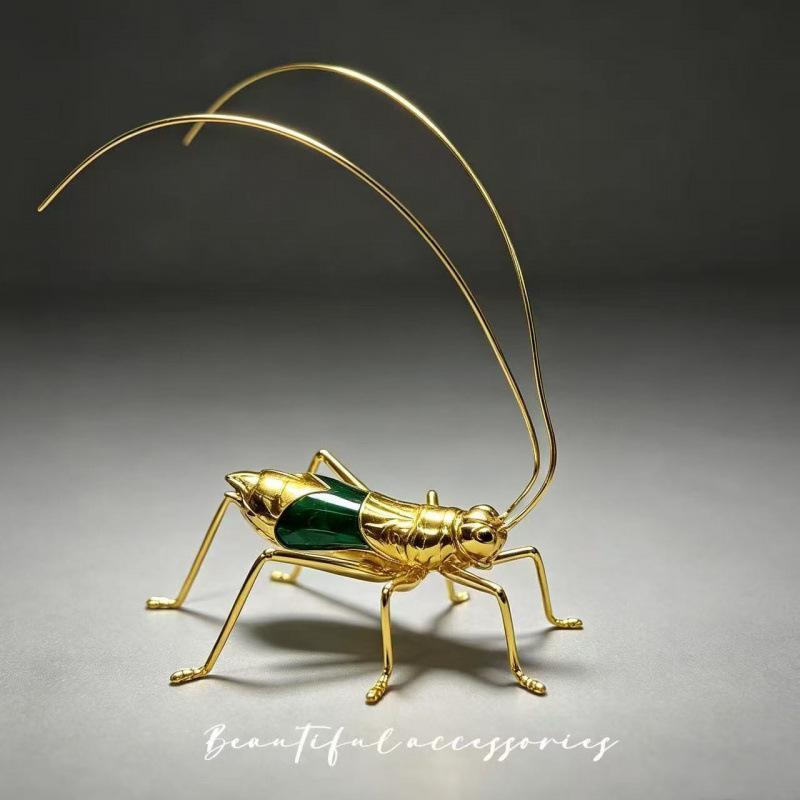 Chinese Style Retro Enamel Golden Grasshopper Ornament Unique Tabletop Home Decor Perfect for Friend Housewarming Gift