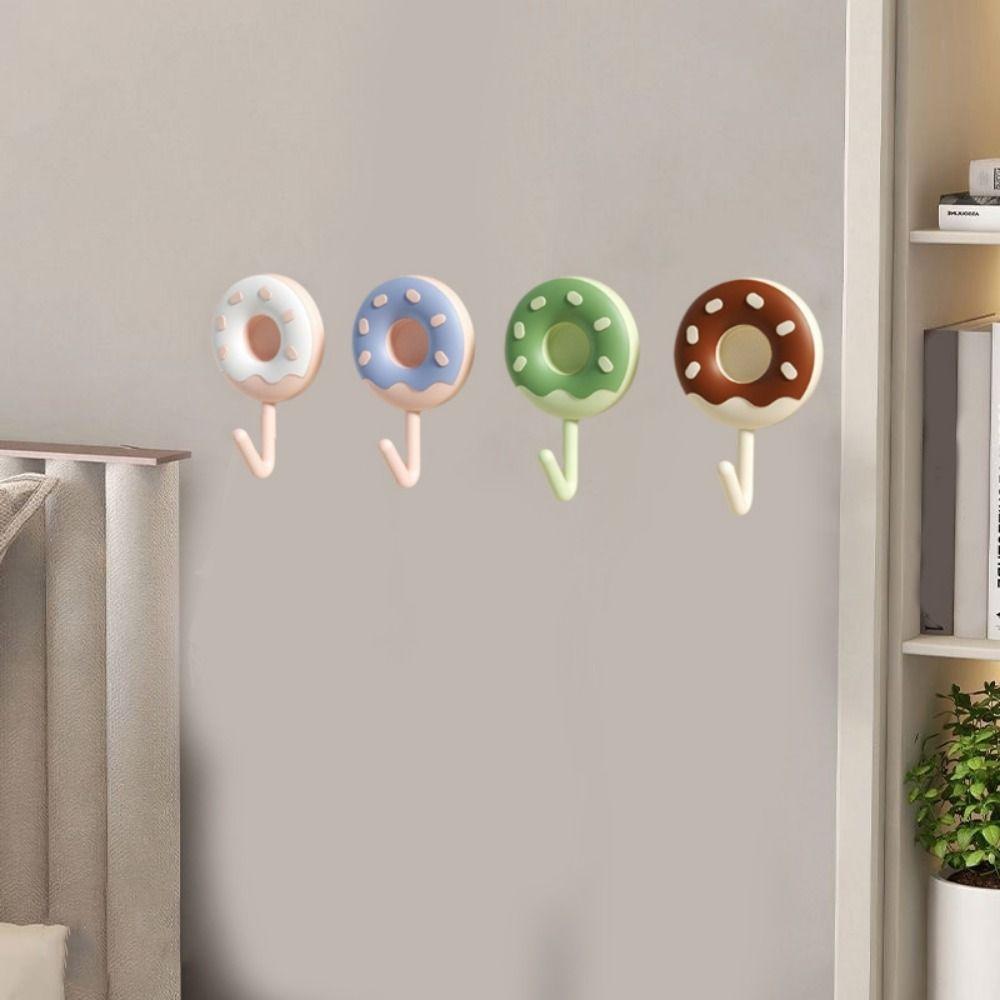 6Pcs Self-adhesive Donut Shape Hooks Wall Mounted Clothes Hanger Creative Key Holder  for Home
