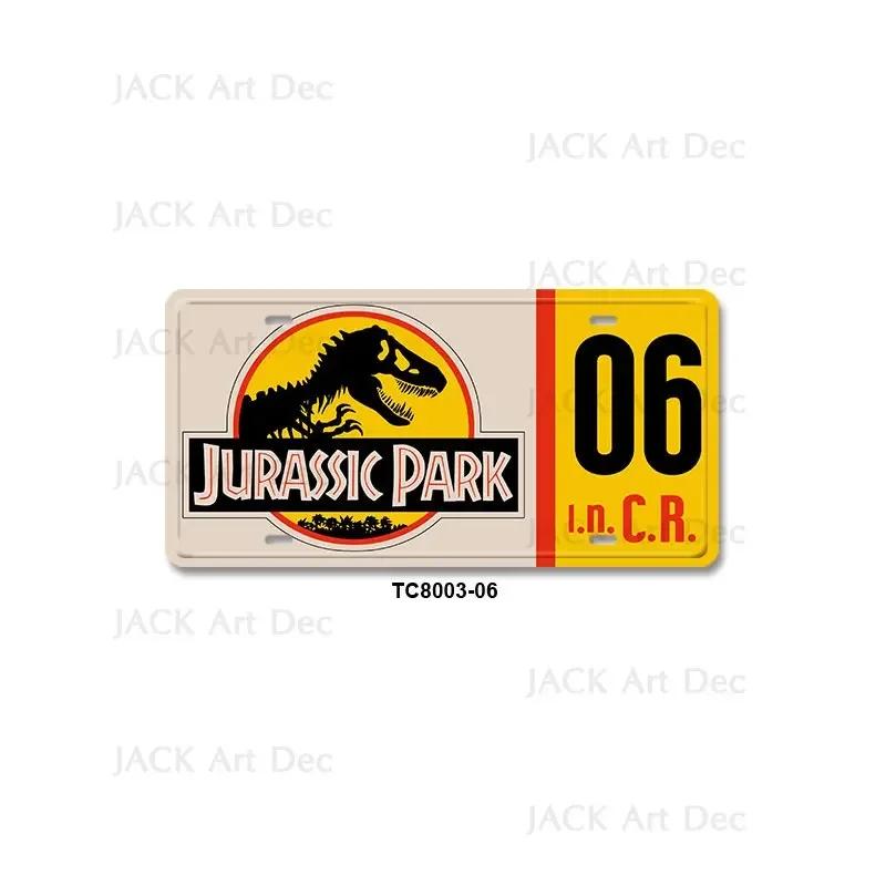 Classic Film Jurassic Park Metal Print License Plate 15x30cm Tin Sign Vintage Wall Plaque Decor for Garage Bar Dinosaur Poster