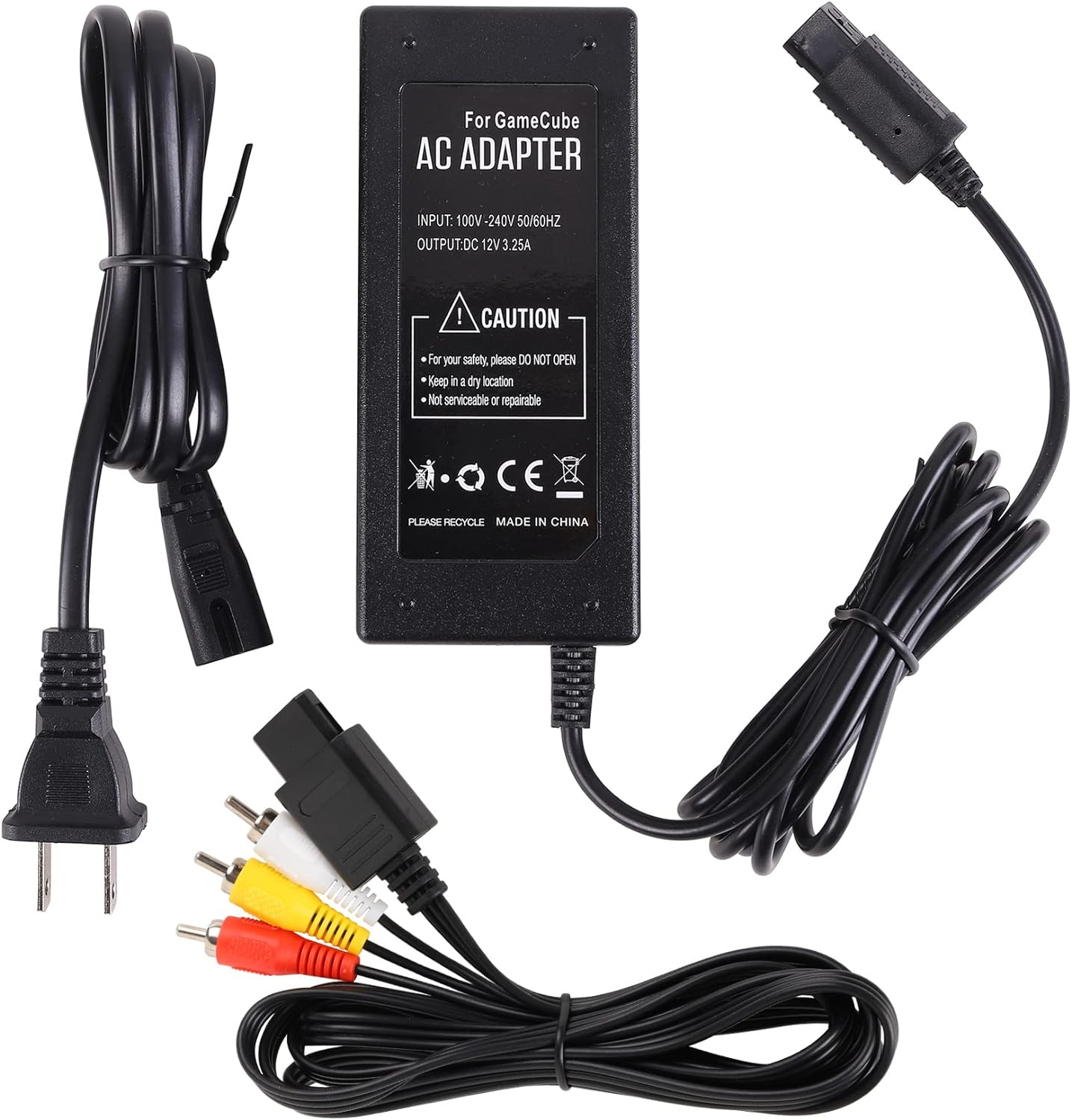 AC Power Supply for Gamecube, AC Power Adapter Cord and AV Cable for Nintendo Gamecube Console NGC US PLUG