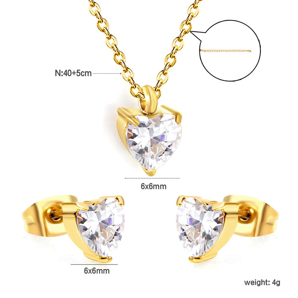 Square White Zircon Earrings And Necklace Set Classic Versatile Women's Jewelry Fade Resistant