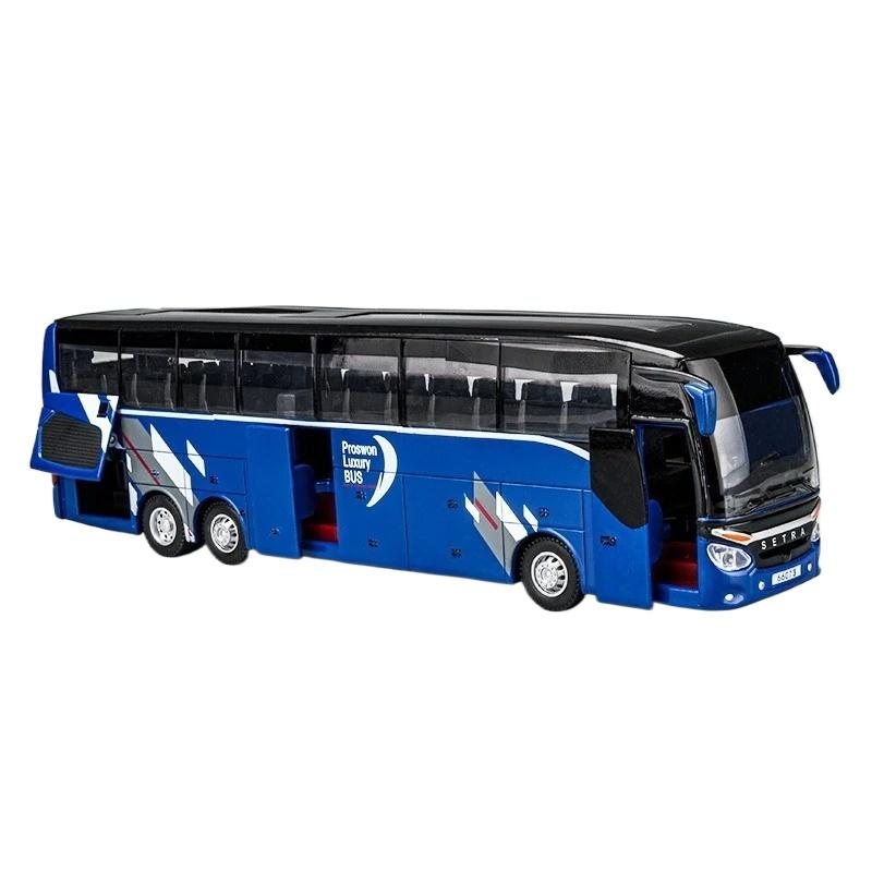 1/32 Scale Diecast Alloy SETRA Luxury Bus Model Children's Toy Car Business Travel Bus Pull Back Sound and Light Miniature